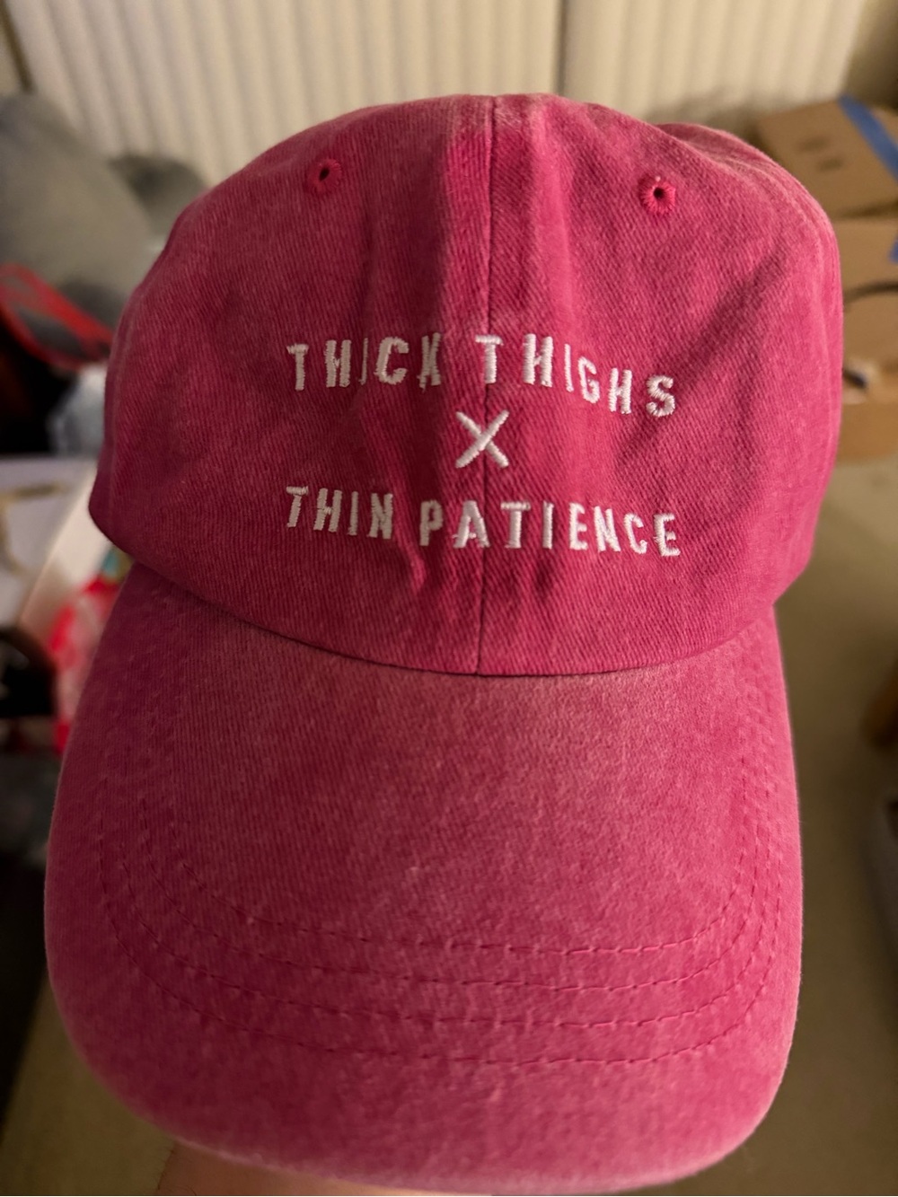 Pink Embroidered Baseball Cap - Thick Thighs Thin Patience